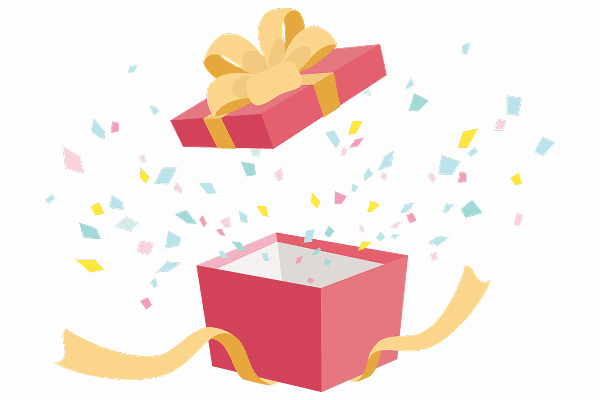 開いたプレゼントボックスから紙吹雪が舞うイラスト